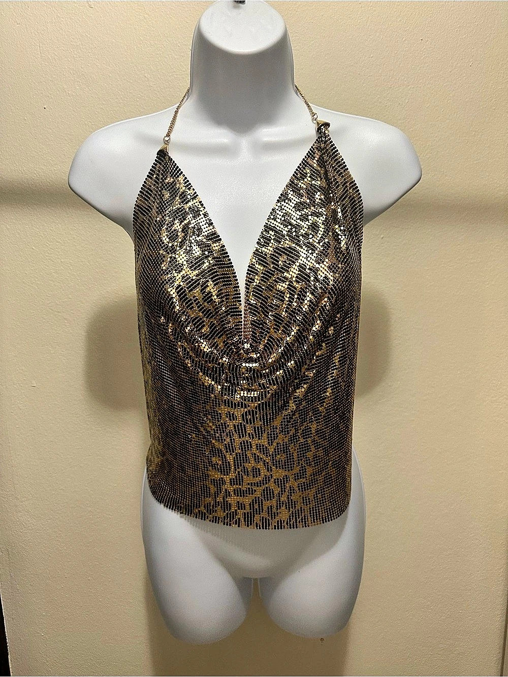 Jennifer by L. A. Chainmail Halter Top. Gold & Black